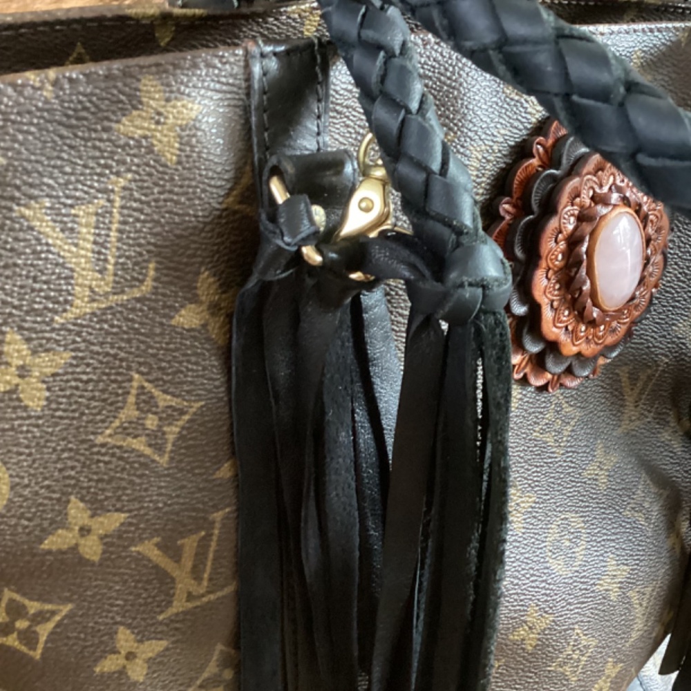Authentic Boho Revamped Vintage Louis Vuitton Shopping Sac Black Braiding Concho - Picture 13 of 16